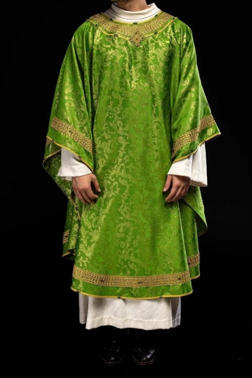 Green Chasuble with hand-finished natural-stone decoration – Variant III — gallery view 16