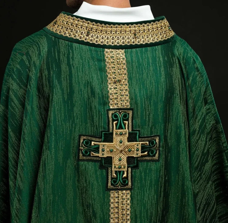Green Chasuble with handcrafted natural-stone decoration — additional view