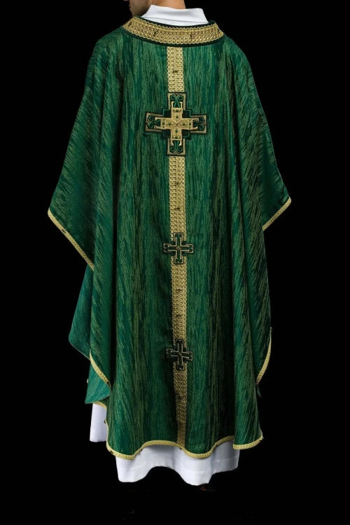 Green Chasuble with handcrafted natural-stone decoration — gallery view 11