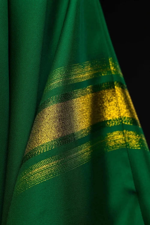 Green Chasuble with IHS embroidery with gold-coloured accents — close-up detail