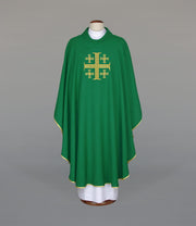 Green Chasuble with liturgical embroidery — front view