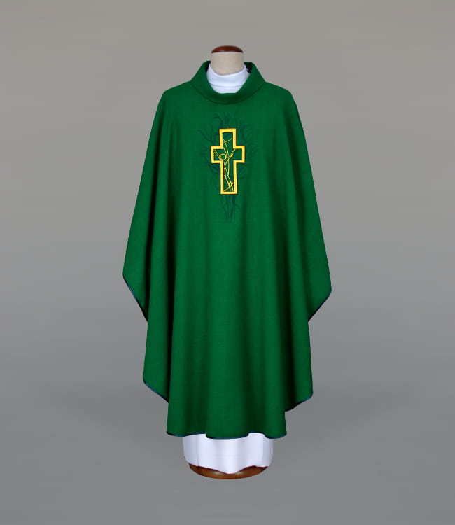 Green Chasuble with liturgical embroidery – Variant X — front view