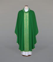 Green Chasuble with modern embroidery on a decorative panel – Variant II — front view
