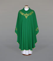 Green Chasuble with modern liturgical embroidery — front view
