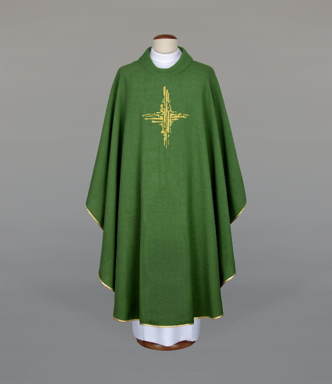 Green Chasuble with modern liturgical embroidery – Variant III — front view