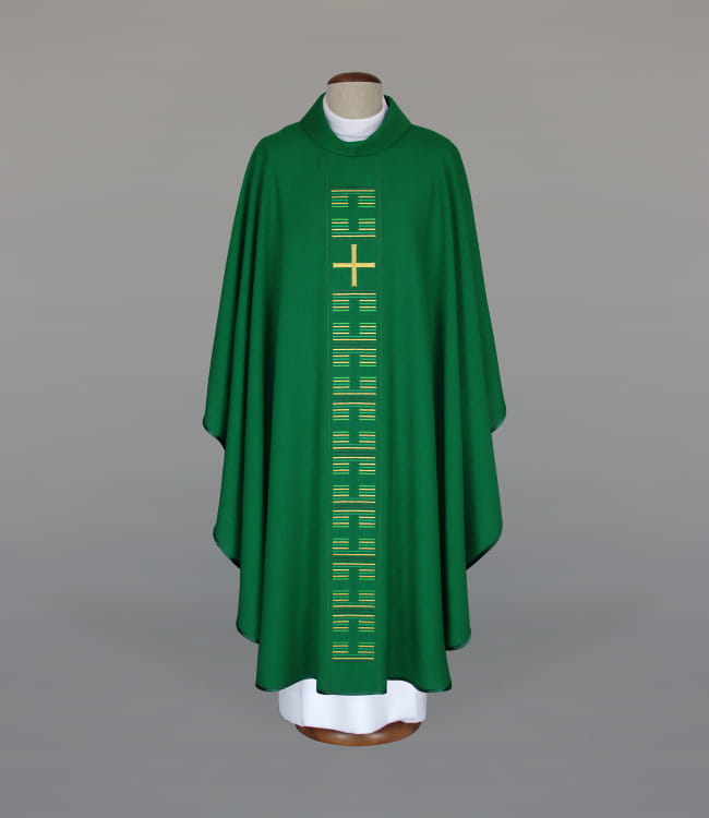 Green Chasuble with modern liturgical embroidery – Variant IV — front view