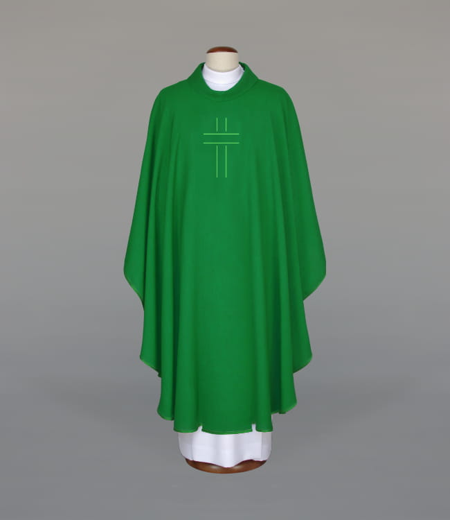 Green Chasuble with modern liturgical embroidery – Variant V — front view