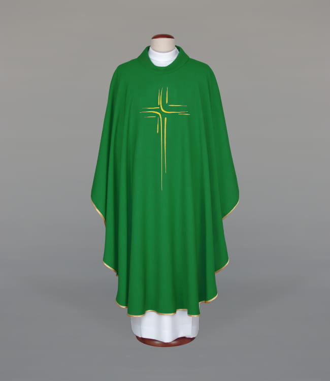 Green Chasuble with modern liturgical embroidery – Variant VI — front view