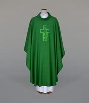 Green Chasuble with modern liturgical embroidery – Variant VII — front view