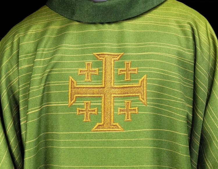 Green Chasuble with printed Jerusalem cross — decoration detail