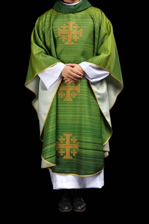 Green Chasuble with printed Jerusalem cross — additional view