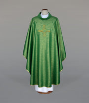 Green Chasuble with raised modern embroidery — front view