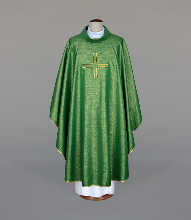 Green Chasuble with raised modern embroidery — front view