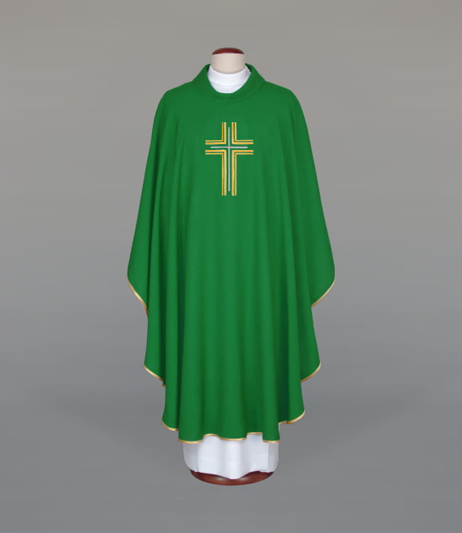 Green Chasuble with raised modern embroidery – Variant II — front view