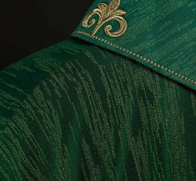 Green Chasuble with rich cross embroidery and decorated collar — side view