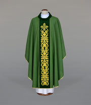 Green Chasuble with rich embroidery on a velvet panel – Variant II — front view