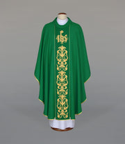 Green Chasuble with rich liturgical embroidery — front view