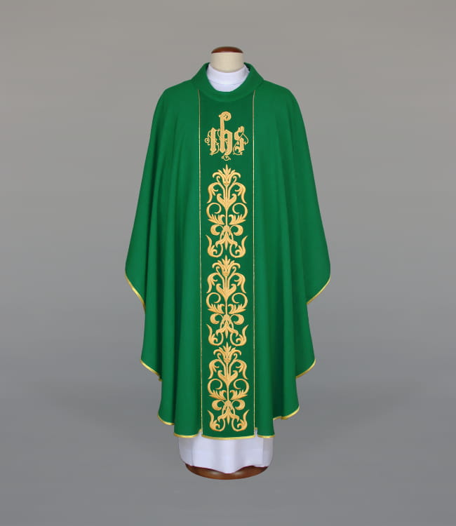 Green Chasuble with rich liturgical embroidery — front view
