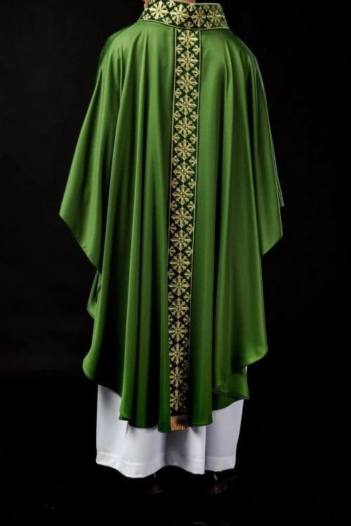 Green Chasuble with shimmering green embroidery — side view