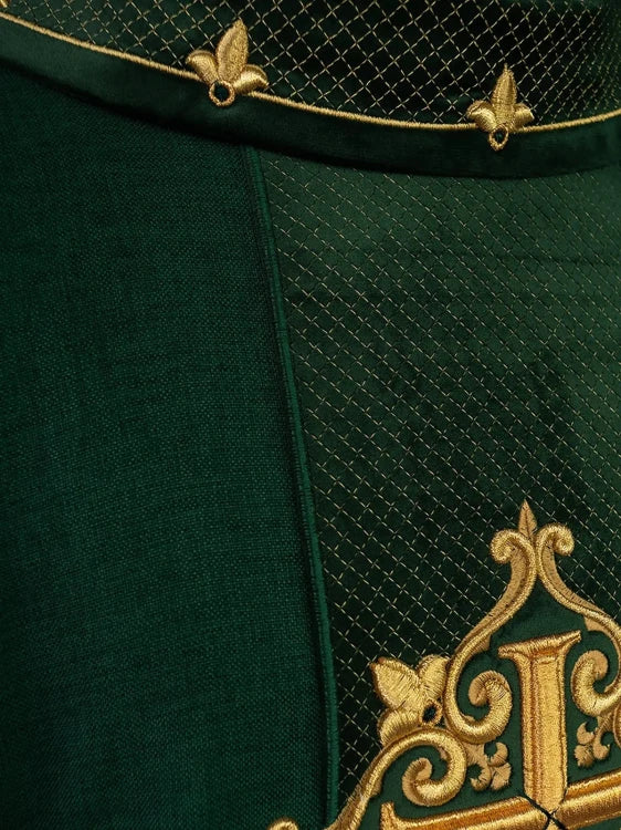 Green Chasuble with velvet band with embroidered cross — back view