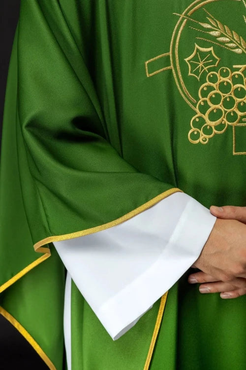 Green Chasuble with wheat and cross embroidery – Variant II — back view