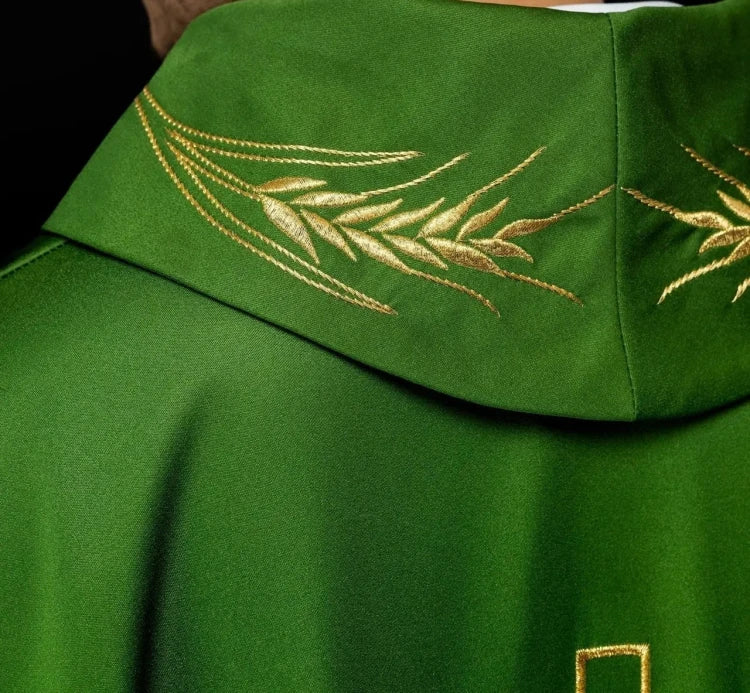 Green Chasuble with wheat and cross embroidery – Variant II — side view