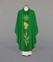 Green Chasuble with woven band on lightweight fabric – Variant II — front view