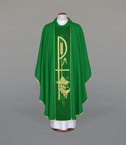 Green Chasuble with woven band on lightweight fabric – Variant III — front view