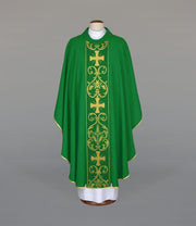 Green Chasuble with woven band on lightweight fabric – Variant IV — front view