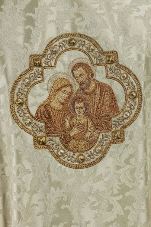 Ecru Chasuble with embroidered Holy Family image for Christmas – Variant II — back view