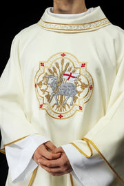 Ecru Chasuble with embroidered Lamb of God – Variant II — front view