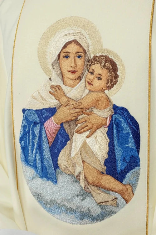 Ecru Chasuble with image of Our Lady with the Child — decoration detail