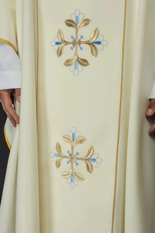 Ecru Chasuble with image of Our Lady with the Child — back view