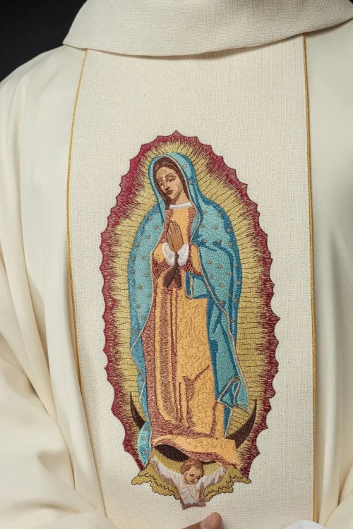 Ecru Chasuble with image of Our Lady of Guadalupe — decoration detail