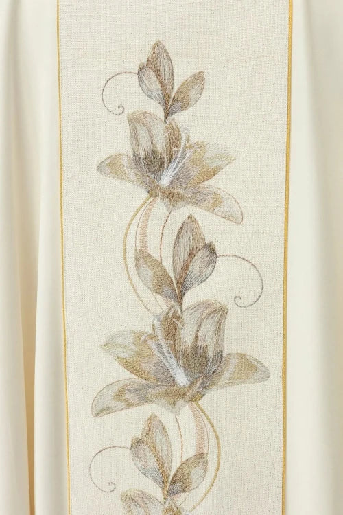 Ecru Chasuble with image of Our Lady of Guadalupe — back view