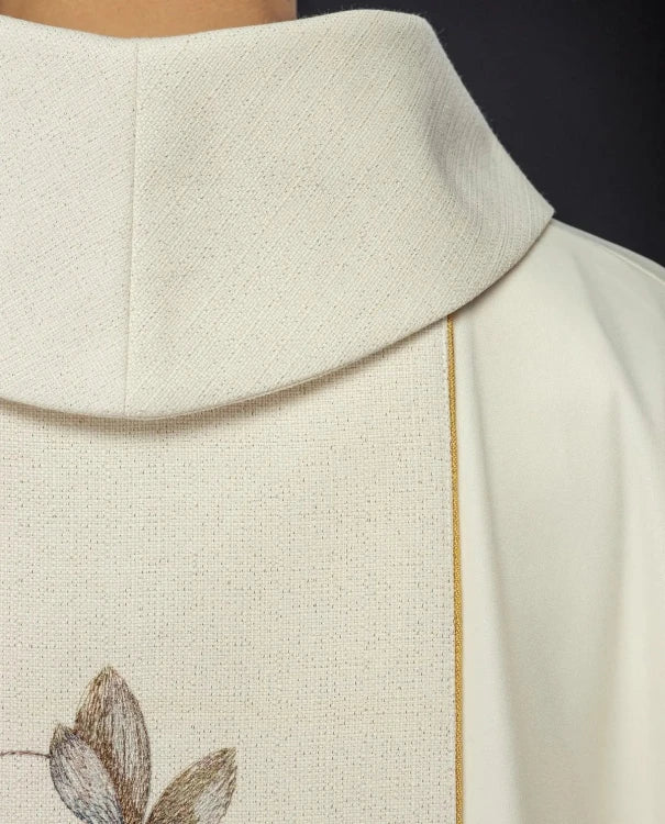 Ecru Chasuble with image of Our Lady of Guadalupe — collar detail