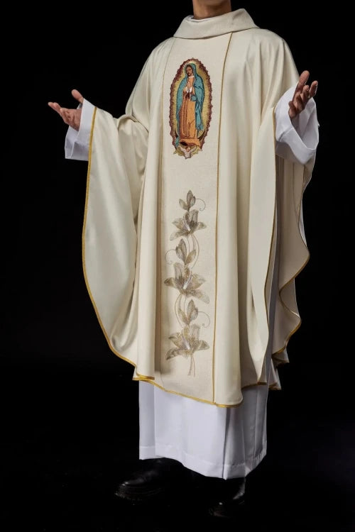 Ecru Chasuble with image of Our Lady of Guadalupe — additional view