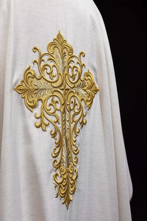 Ecru Chasuble with embroidered image of the Divine Mercy – Variant II — side view