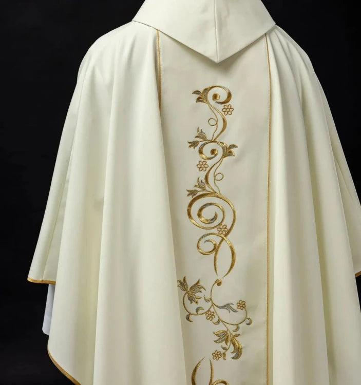 Ecru Chasuble with image of Saint Anthony — back view