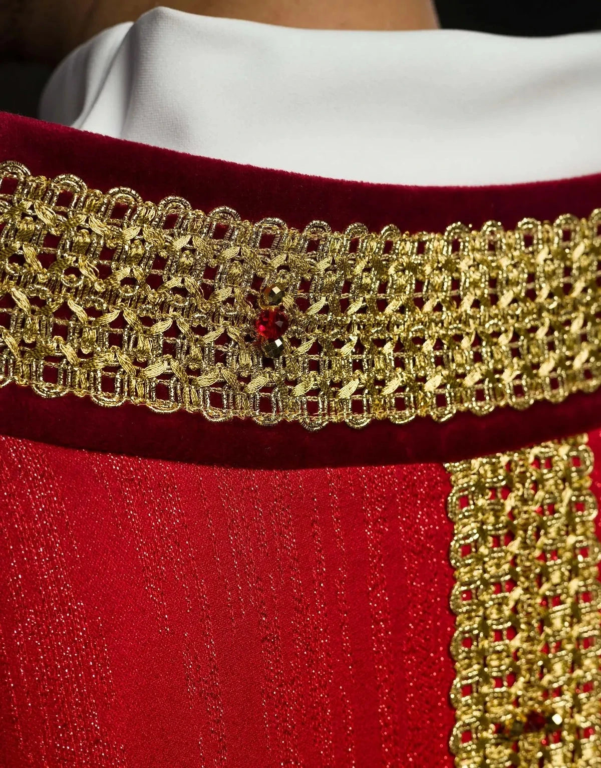 Hand-Decorated Red Chasuble with Natural Stones — additional product view