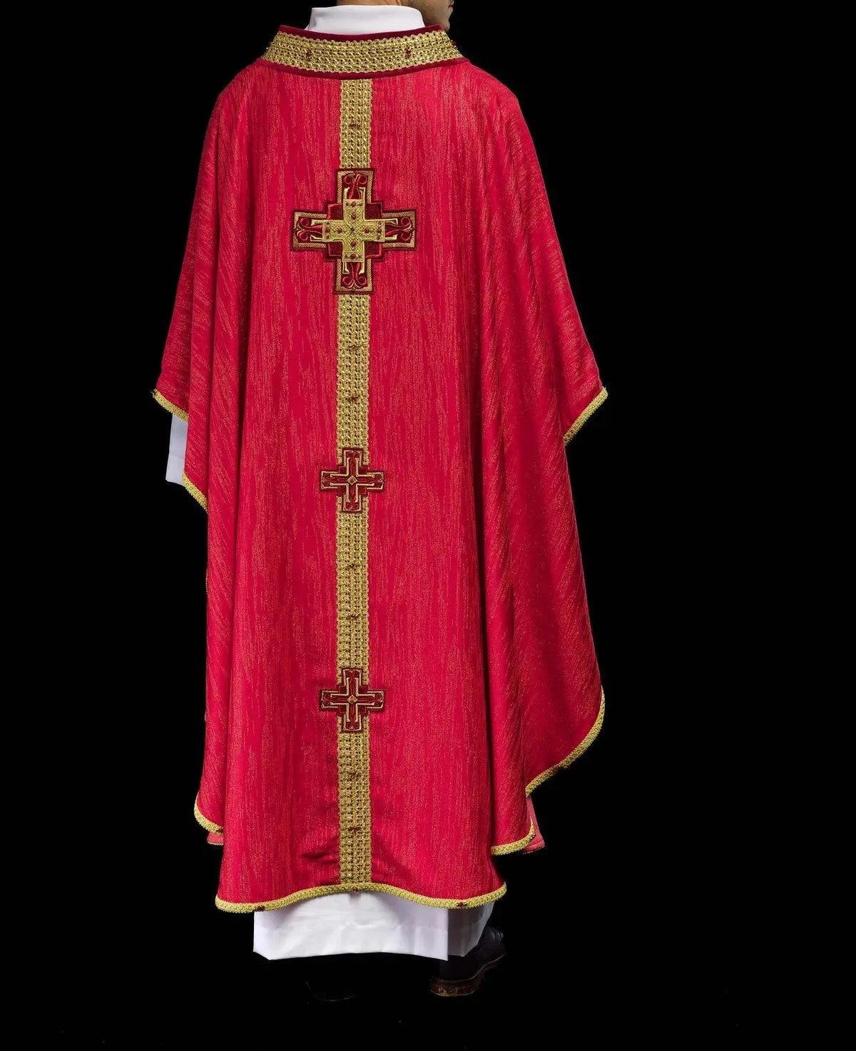 Hand-Decorated Red Chasuble with Natural Stones — detail view 12