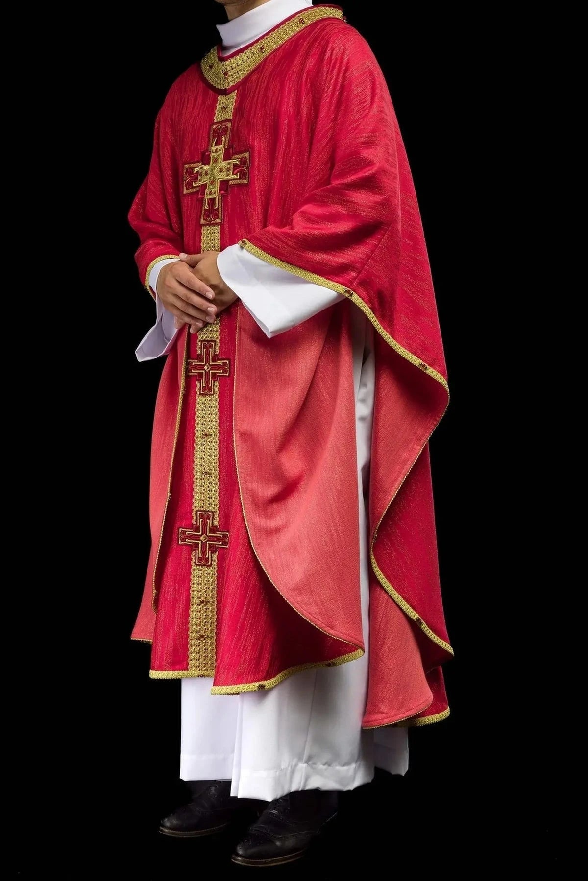 Hand-Decorated Red Chasuble with Natural Stones — detail view 13