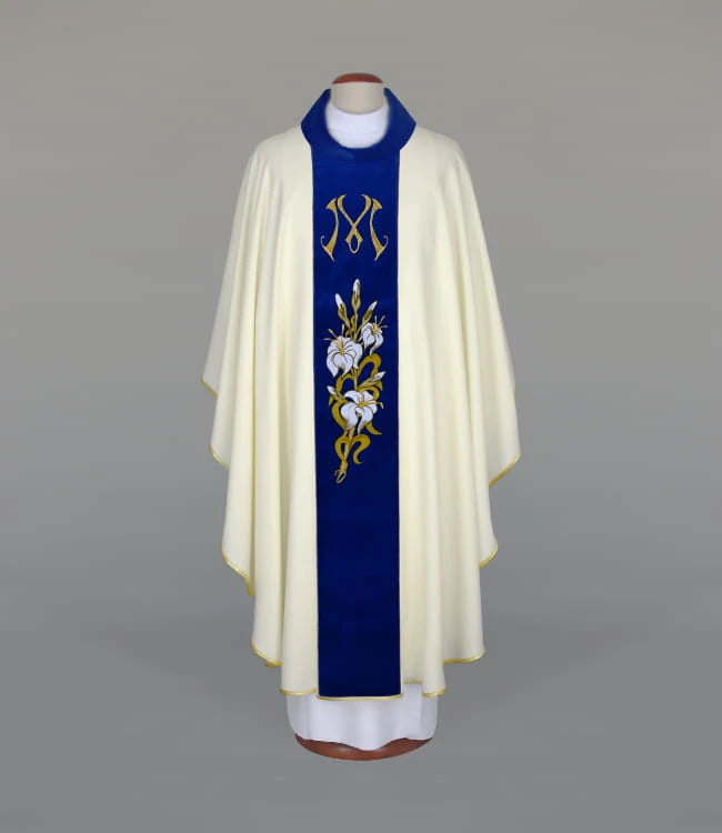 Chasuble mariale à bande de velours bleu bleuet – Modèle II