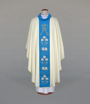 Marian Chasuble with Embroidered Light Blue Panel
