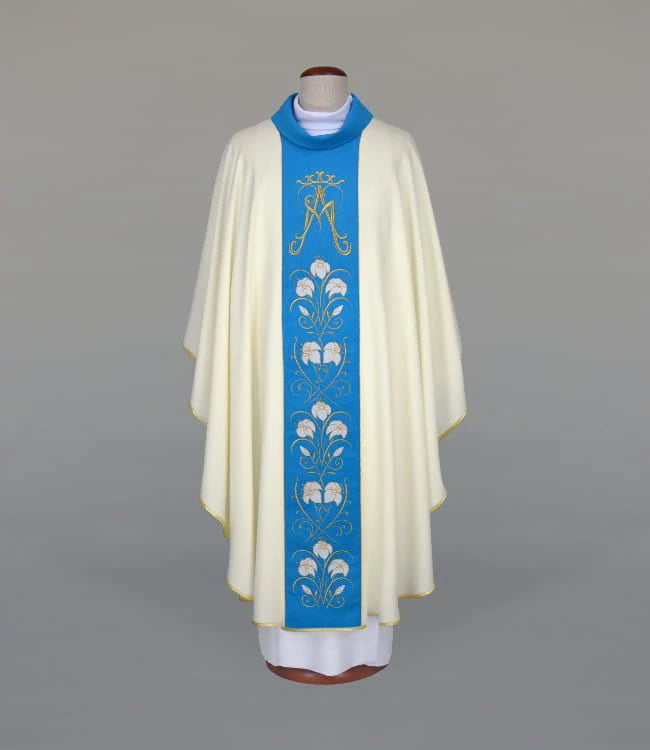 Marian Chasuble with Embroidered Light Blue Panel