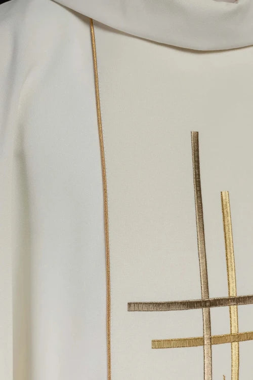 Ecru Chasuble with cross and wheat embroidery — back view