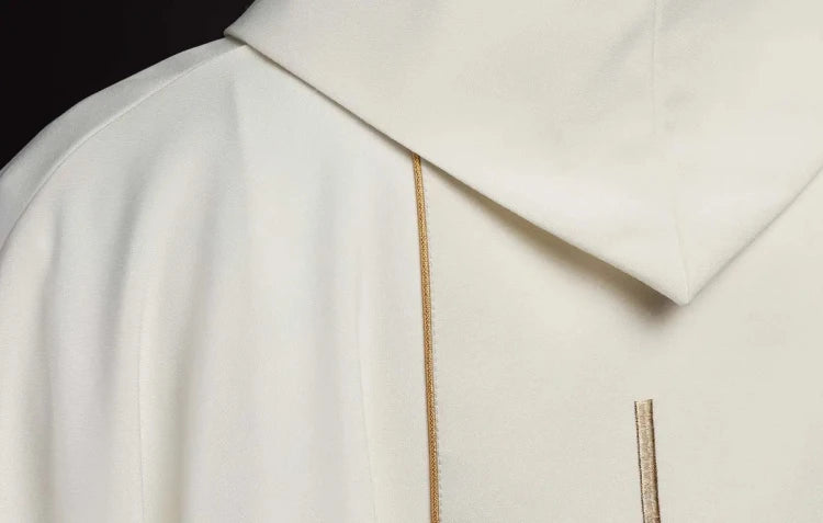 Ecru Chasuble with cross and wheat embroidery — close-up detail