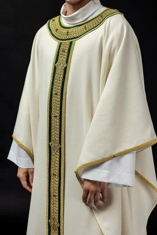 Ecru Chasuble with hand-applied natural-stone decoration — additional view