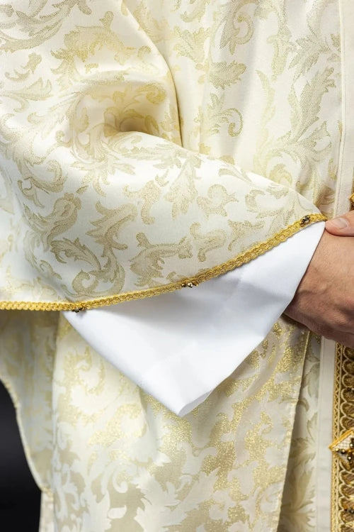 Ecru Chasuble with hand-applied natural-stone decoration – Variant II — back view