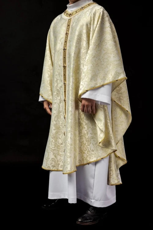 Ecru Chasuble with hand-applied natural-stone decoration – Variant II — vestment detail